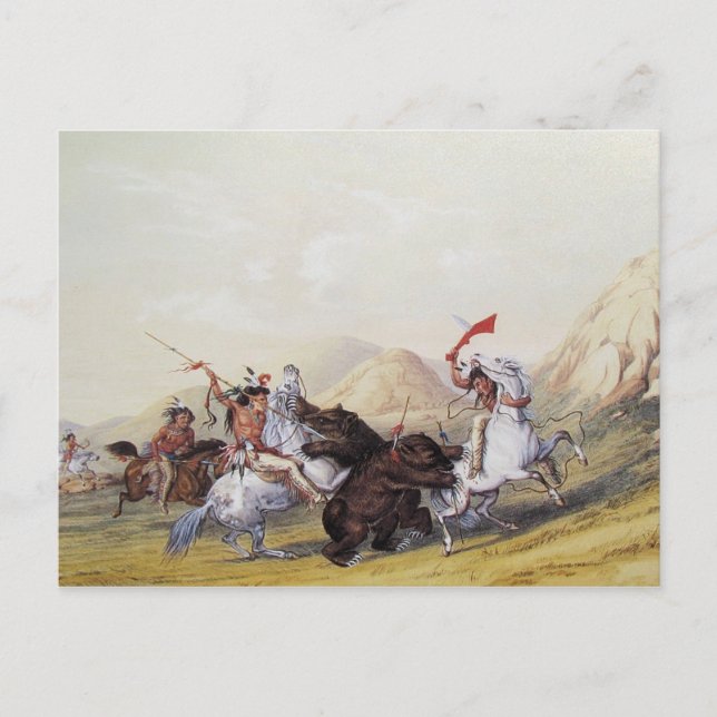 George Catlin - Angriff auf den Grizzly-Bär Postkarte (Vorderseite)
