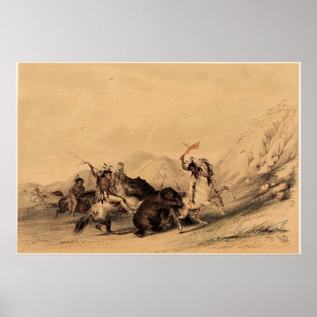 George Catlin angriff den Grizzly Bären 1844 Poster (Vorne)