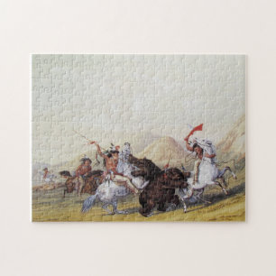 George Catlin attackierte den Grizzly Bär 1844 Puzzle