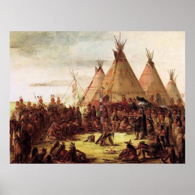 George Catlin Circa 1850, Sioux War Council Poster (Vorne)