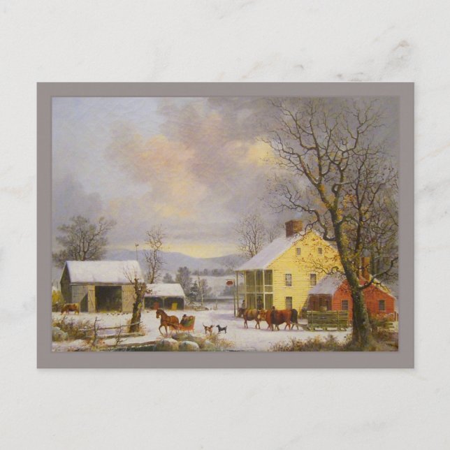George Henry Durrie Rustikaler Winter im Land Postkarte (Vorderseite)