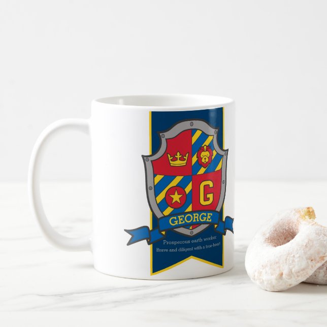 George heraldry Buchstabe G Name bedeutet Löwe Tas Kaffeetasse (Mit Donut)