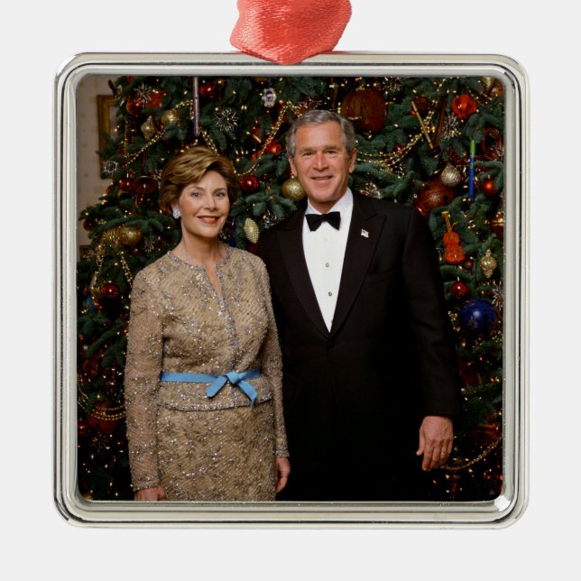 George & Laura Bush Weihnachten Weiße Haus Ornament Aus Metall (Vorne)