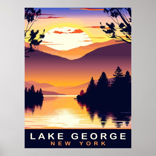 George-See, NY, Romantischer Sonnenuntergang, Reis Poster (Vorne)