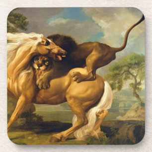 George Stubbs   ein Löwe, der ein Pferd in Angrif Getränkeuntersetzer