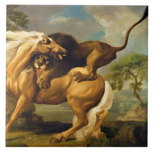 George Stubbs   ein Löwe, der ein Pferd in Angriff Fliese