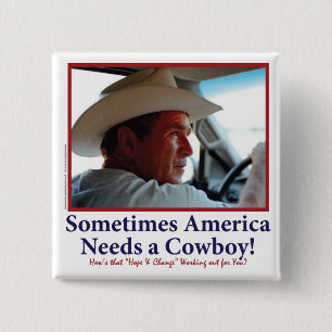 George W Bush in Cowboy Hat Button