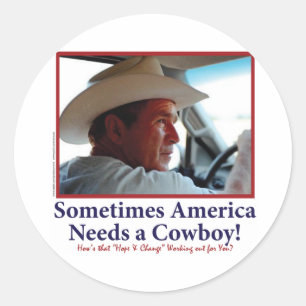 George W Bush in Cowboy Hat Runder Aufkleber