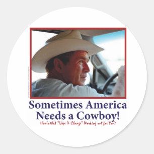 George W Bush in Cowboy Hat Runder Aufkleber