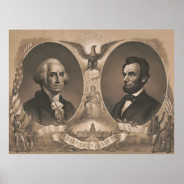 George Washington Abraham Lincoln Eagle US Vintag Poster