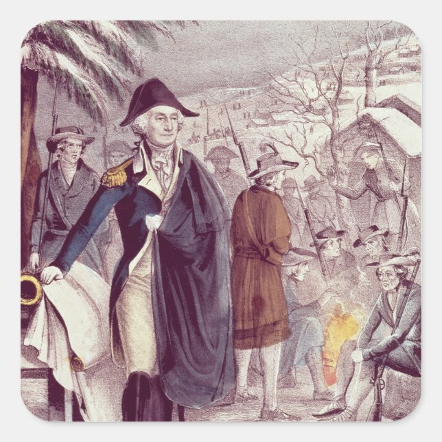 George Washington bei Valley Forge Quadratischer Aufkleber (Vorderseite)