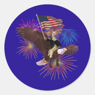 George Washington, der einen Adler mit einer Flagg Runder Aufkleber