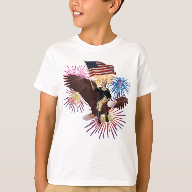 George Washington, der einen Adler mit einer Flagg T-Shirt (Vorderseite)