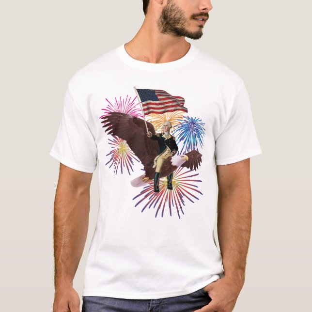 George Washington, der einen Adler mit einer Flagg T-Shirt (Vorderseite)