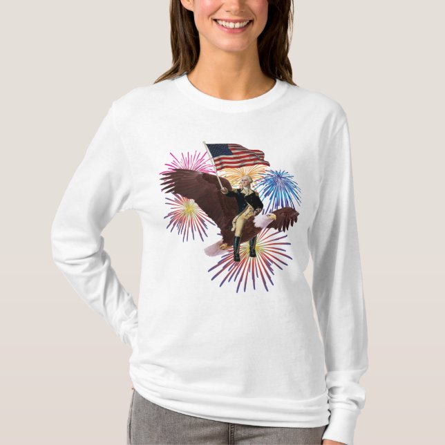 George Washington, der einen Adler mit einer Flagg T-Shirt (Vorderseite)