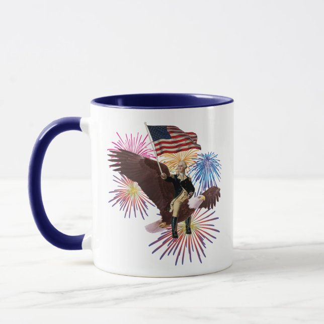 George Washington, der einen Adler mit einer Flagg Tasse (Links)