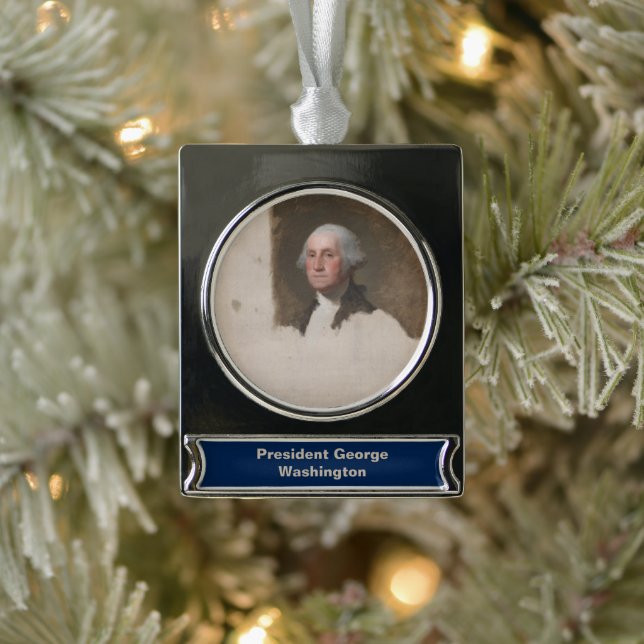 George Washington Erster amerikanischer Präsident  Banner-Ornament Silber (Baum)