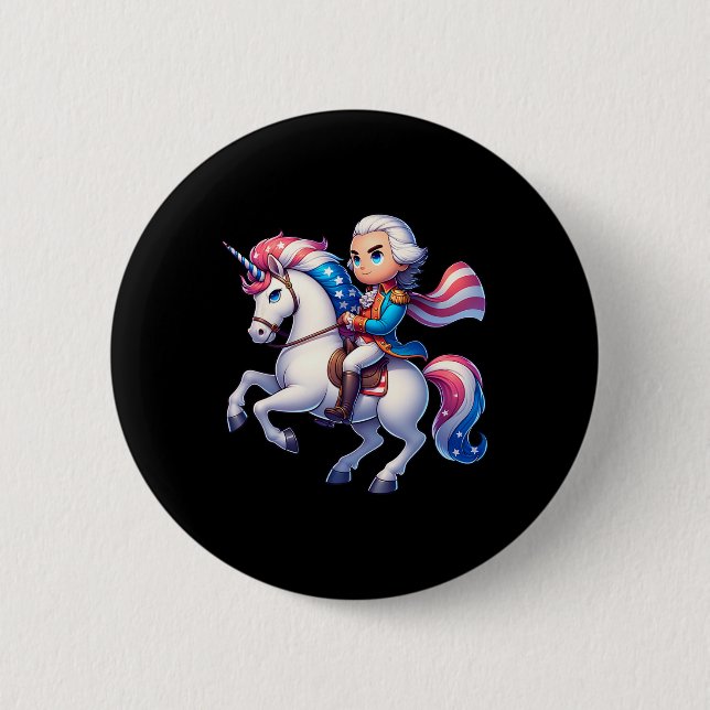 George Washington fährt mit einem Unicorn 4. Juli  Button (Vorderseite)