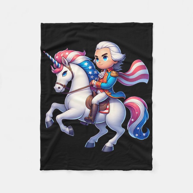 George Washington fährt mit einem Unicorn 4. Juli  Fleecedecke (Vorderseite)