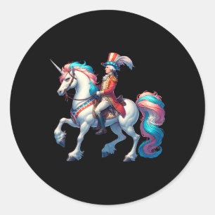 George Washington fährt mit einem Unicorn 4. Juli  Runder Aufkleber