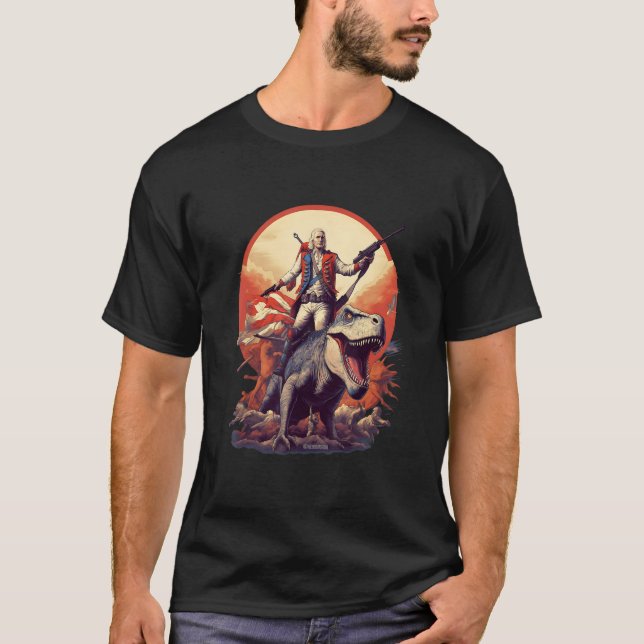 George Washington on a Dinosaur on July 4th Indepe T-Shirt (Vorderseite)