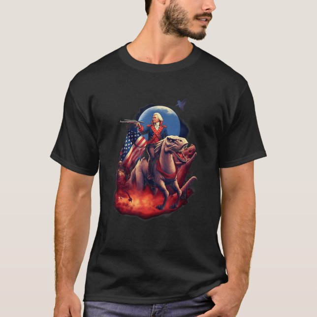 George Washington on a Dinosaur on July 4th Indepe T-Shirt (Vorderseite)