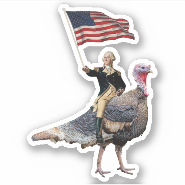 George Washington Riding A Turkey Erntedank Aufkleber (Vorderseite)