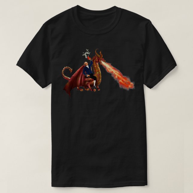 George Washington throwing bills riding Dragon 4th T-Shirt (Design vorne)