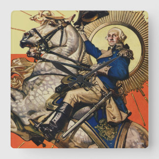 George Washington über Horseback Quadratische Wanduhr