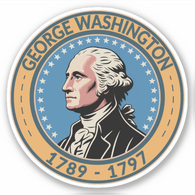 George Washington US President Illustration Badge Aufkleber (Vorderseite)
