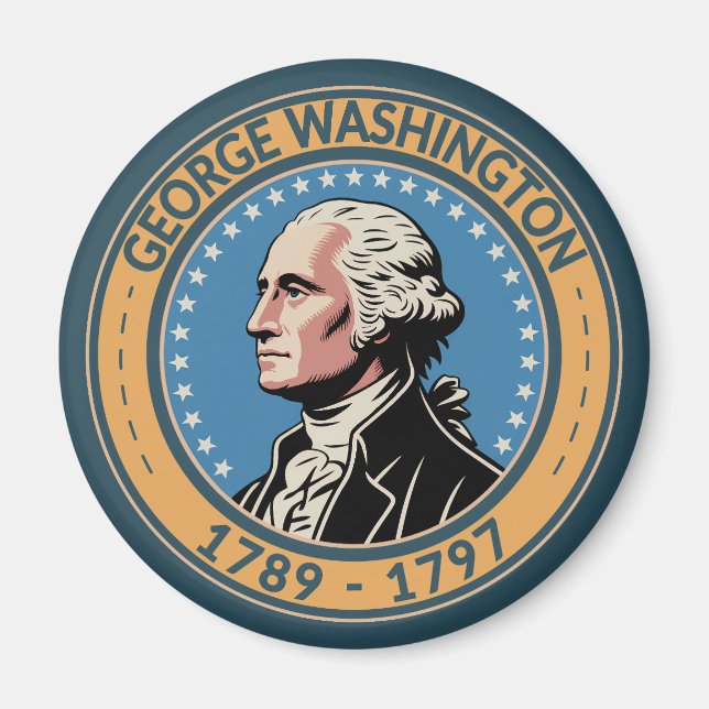 George Washington US President Illustration Badge Magnet (Vorne)