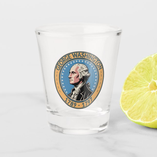 George Washington US President Illustration Badge Schnapsglas (Vorderseite)