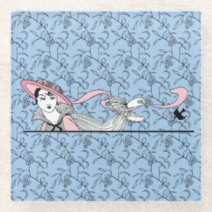 Georges Barbier 1920er Fashion Lady and Bird Glasuntersetzer