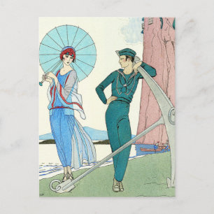 Georges Barbier Lady bei der Beach Postcard Postkarte