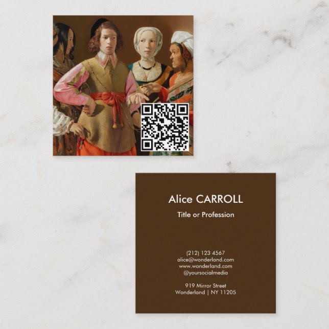Georges de la Tour - The Fortune Teller - QR-Code Quadratische Visitenkarte (Vorne/Hinten)