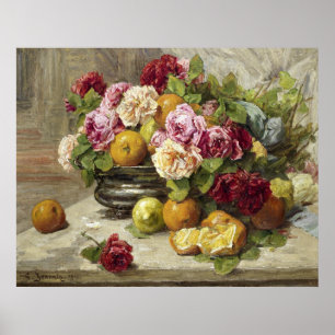 Georges Jeannin Still Life of Rose and Fruit Poster