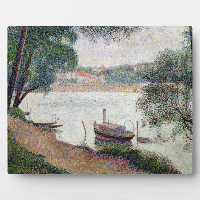 Georges Pierre Seurat | Flusslandschaft mit Schiff Fotoplatte (Vorderseite)