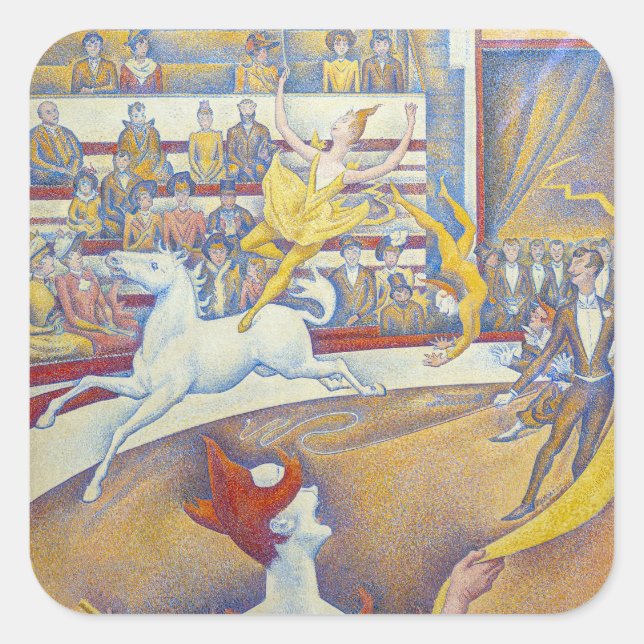 Georges Seurat - Der Zirkus Quadratischer Aufkleber (Vorderseite)