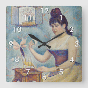 Georges Seurat - Junge Frau, die sich pudert Quadratische Wanduhr