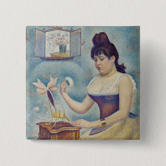 Georges Seurat - Junge Frau Powdering sich selbst Button (Vorderseite)
