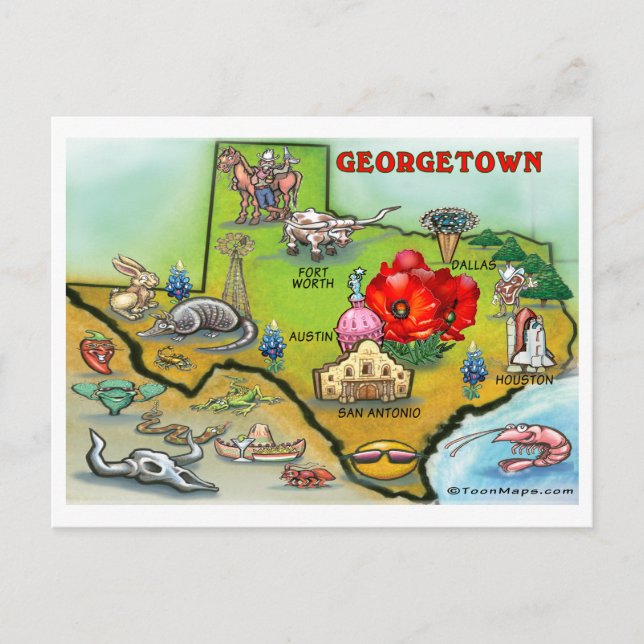 Georgetown Texas Cartoon Karte (Vorderseite)