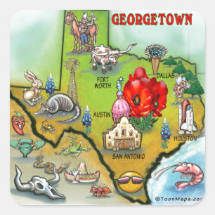Georgetown Texas Cartoon Karte Quadratischer Aufkleber