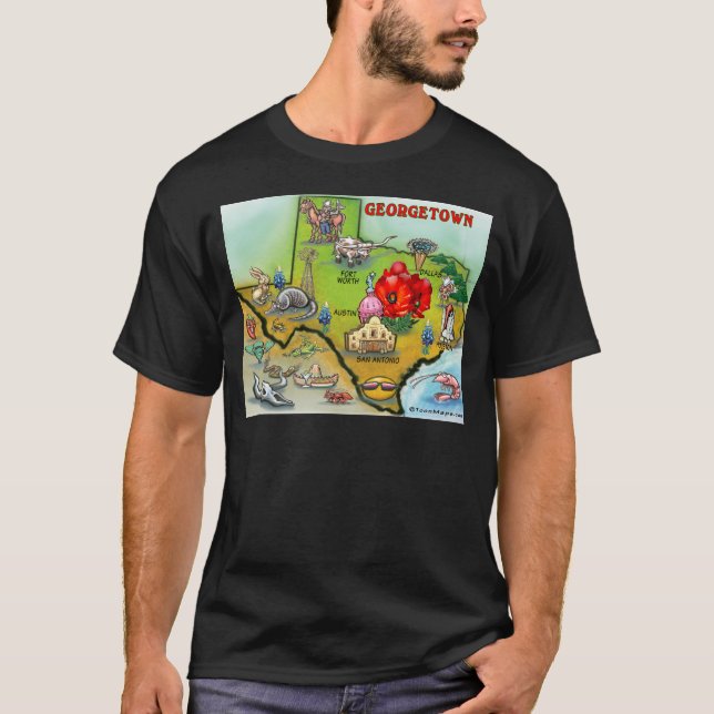 Georgetown Texas Cartoon Karte T-Shirt (Vorderseite)