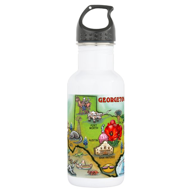 Georgetown Texas Cartoon Karte Trinkflasche (Vorderseite)