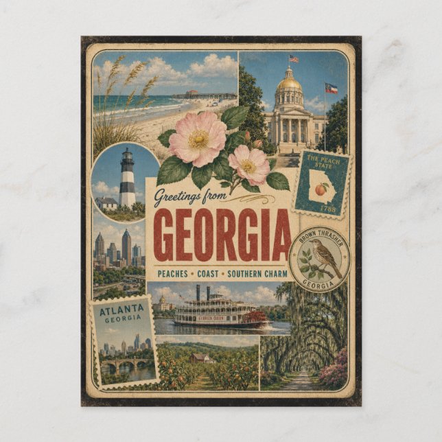 Georgia Echtes Vintage-Style Postkarte (Vorderseite)