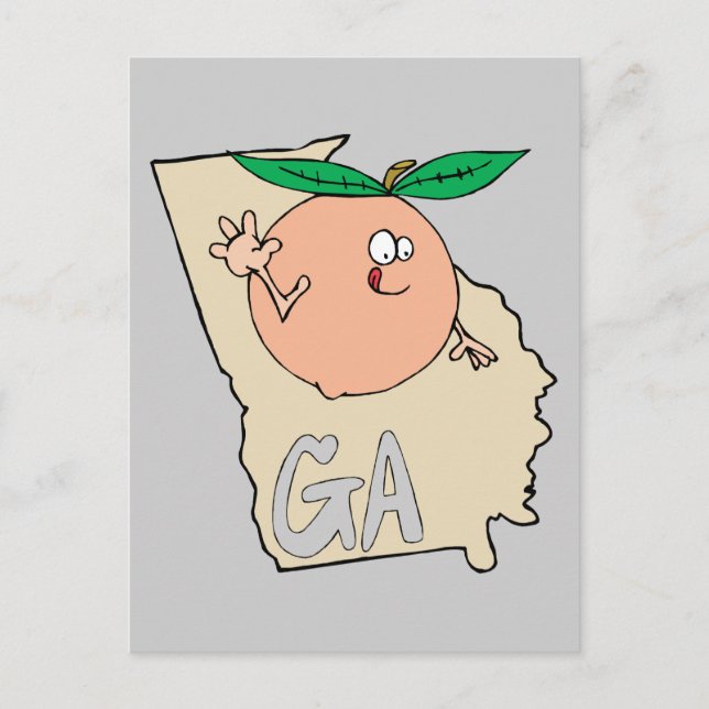 Georgia GA Cartoon Map mit lustigem Lächeln Pfirsi Postkarte (Vorderseite)