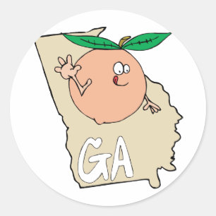 Georgia GA Cartoon Map mit lustigem Lächeln Pfirsi Runder Aufkleber
