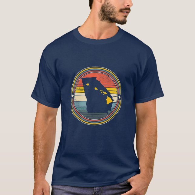Georgia Hawaii Roots Origin Staat Map Retro T-Shirt (Vorderseite)