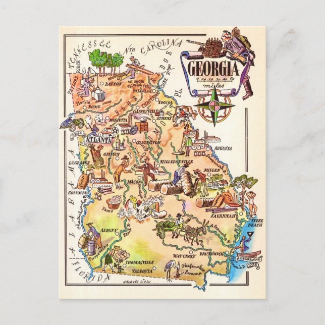 Georgia illustrierte Postkarte (Vorderseite)