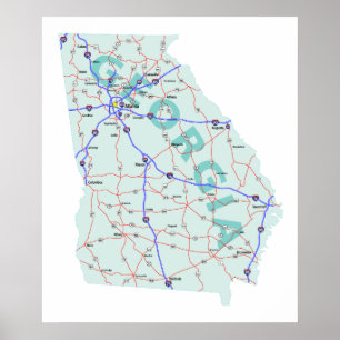 Georgia Interstate Map Print Poster